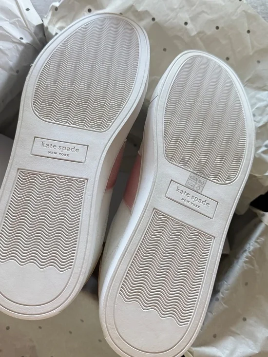 Kate Spade ♠️ New York Optic White Sneaker with Smoke Pink Detail - Picture 12 of 13